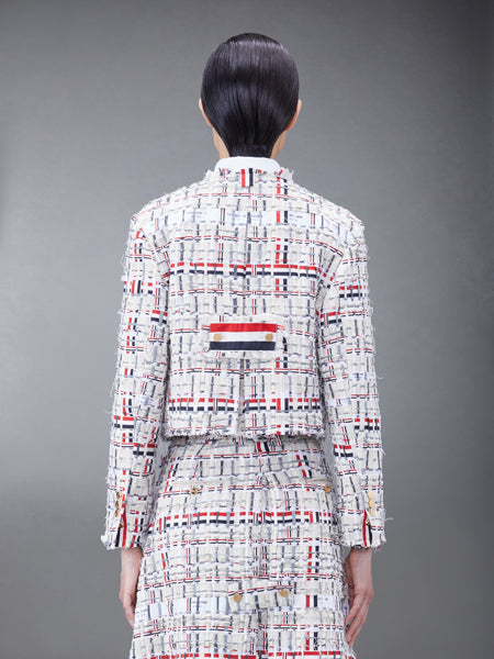 デコンストラクテッドツイードボックスプリーツカーディガンジャケット RWB/白