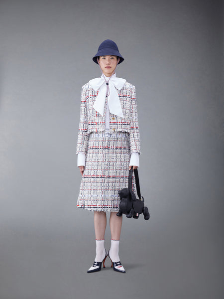 デコンストラクテッドツイードボックスプリーツカーディガンジャケット RWB/白