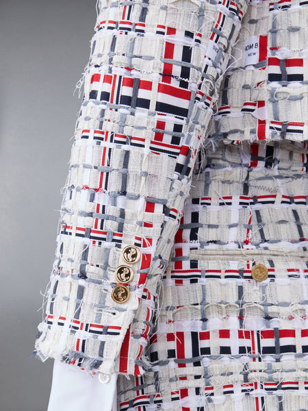 デコンストラクテッドツイードボックスプリーツカーディガンジャケット RWB/白