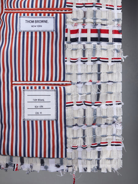 デコンストラクテッドツイードボックスプリーツカーディガンジャケット RWB/白