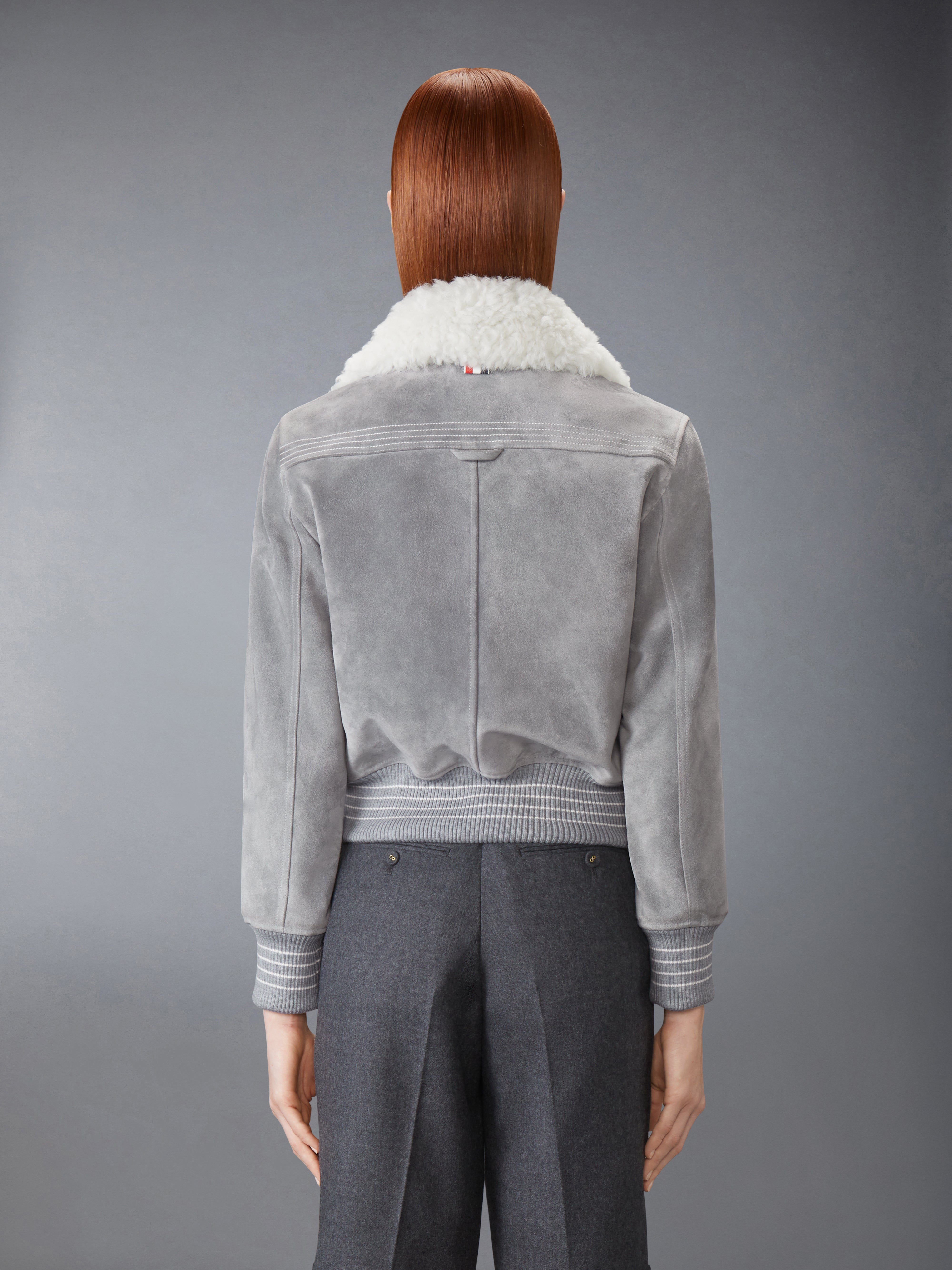 Shearling & Suede Cropped Flight Jacket | Thom Browne