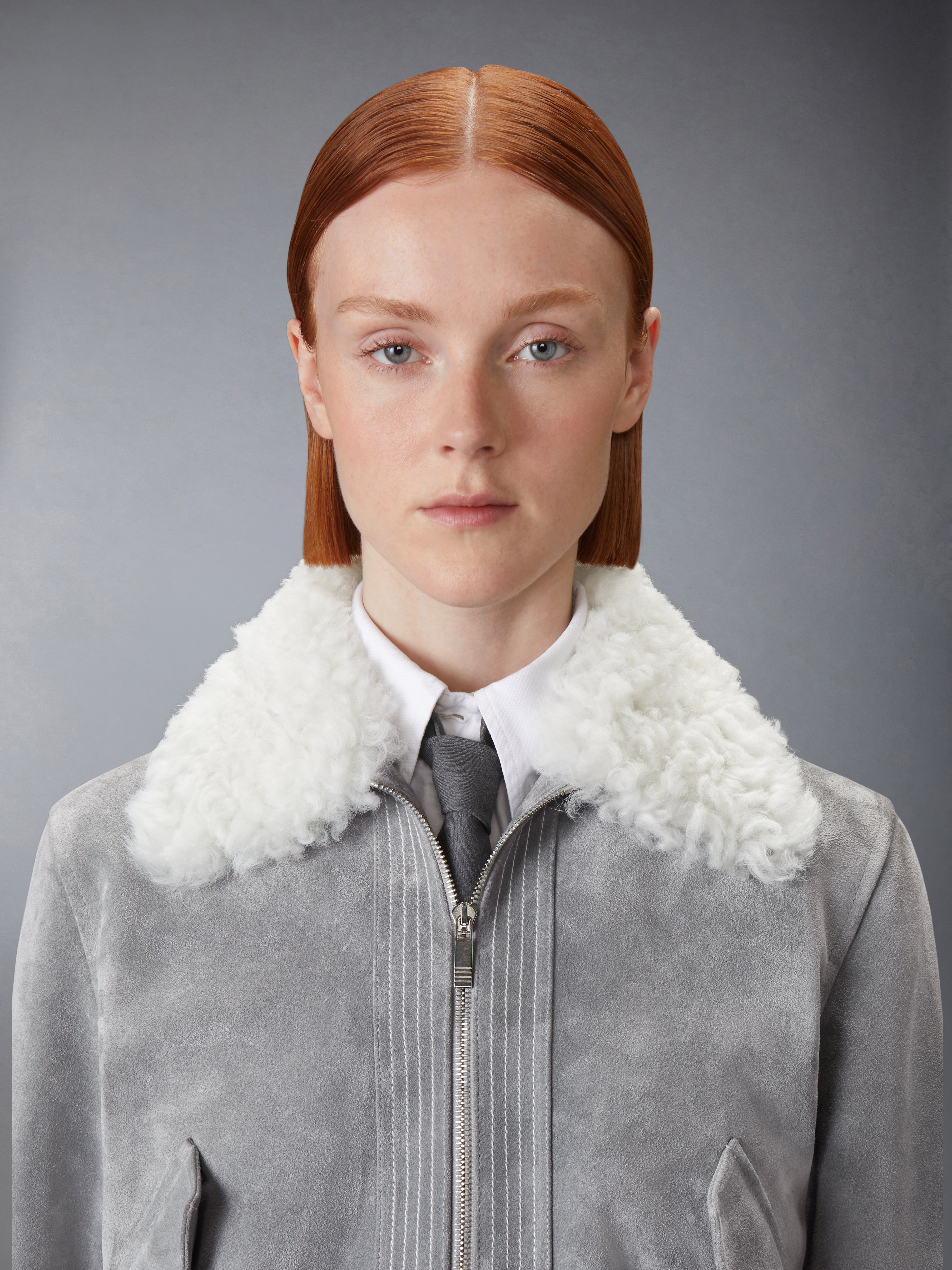 Shearling & Suede Cropped Flight Jacket | Thom Browne
