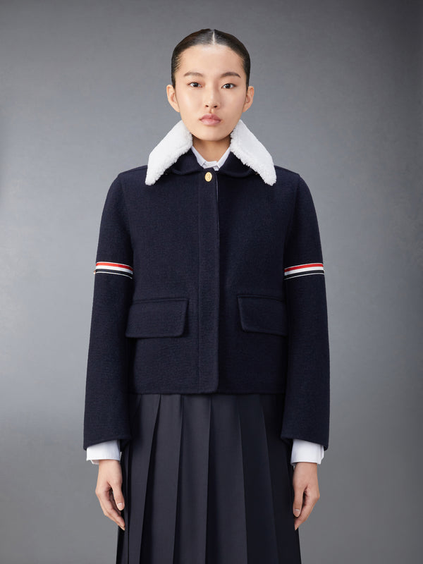 WOOL CASHMERE ARMBAND BELL SLEEVE JACKET WITH SHEARLING COLLAR - featured image