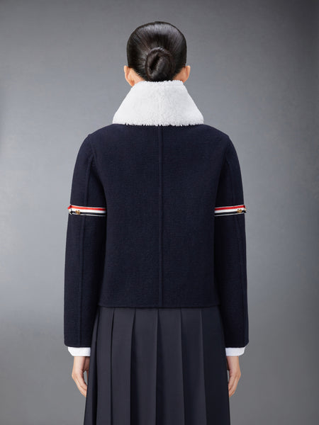 WOOL CASHMERE ARMBAND BELL SLEEVE JACKET WITH SHEARLING COLLAR