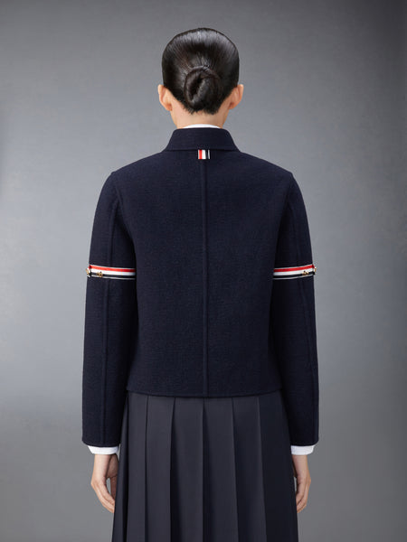 WOOL CASHMERE ARMBAND BELL SLEEVE JACKET WITH SHEARLING COLLAR
