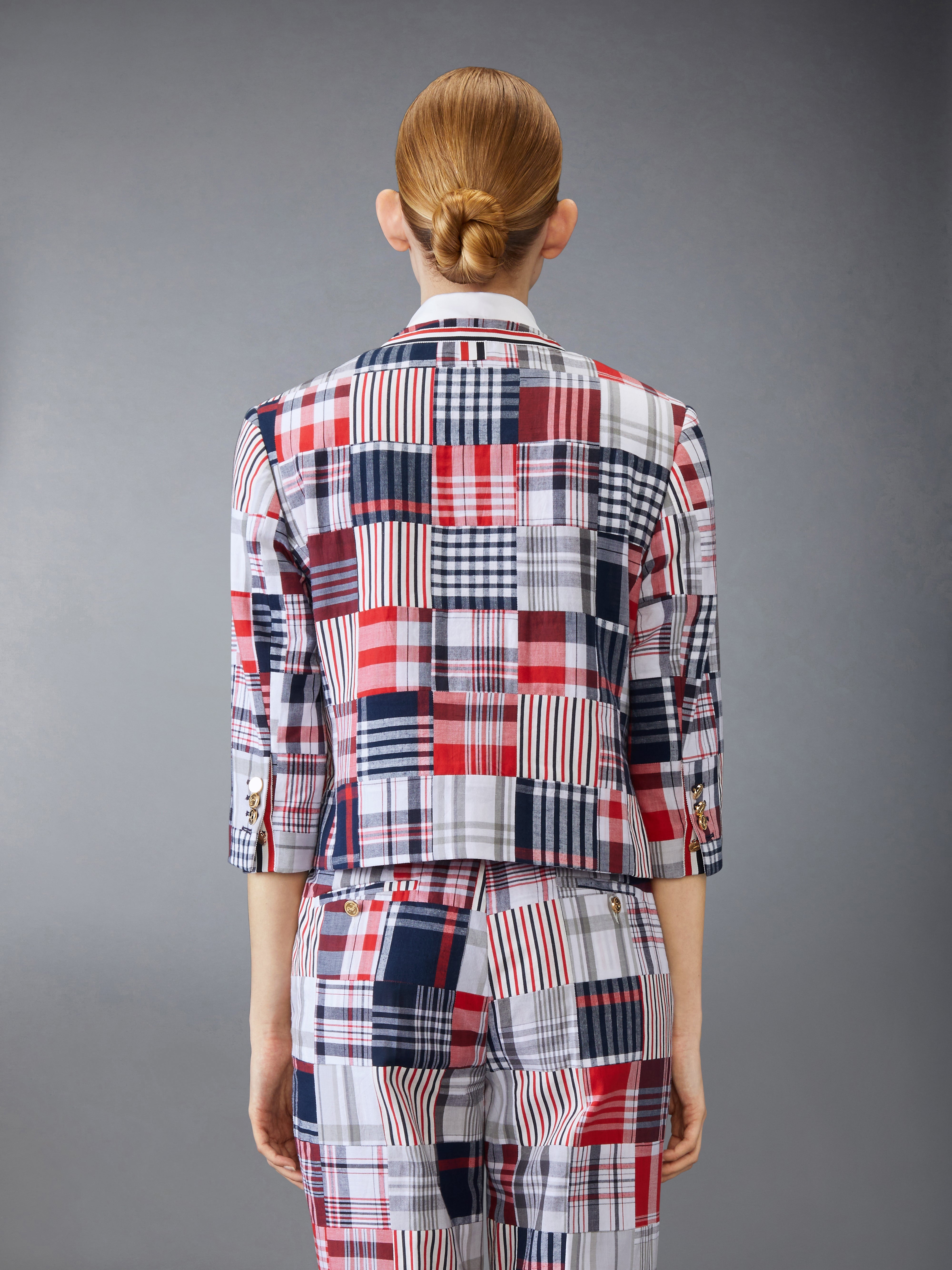 Bow Front Cardigan Jacket In Machine Stitched Square