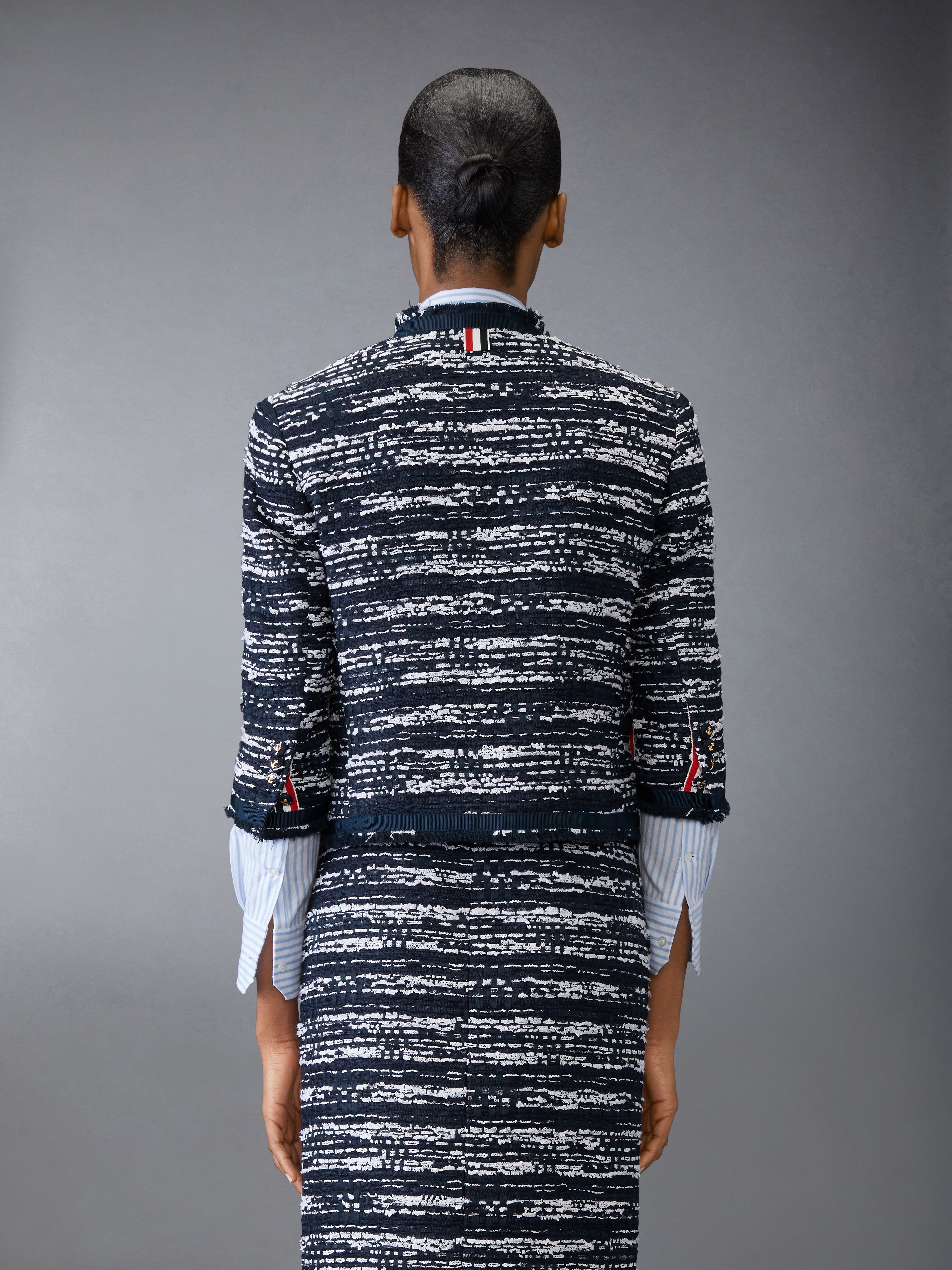 Melange Tulle Yarn Tweed Drop Back Cardigan Jacket | Thom Browne