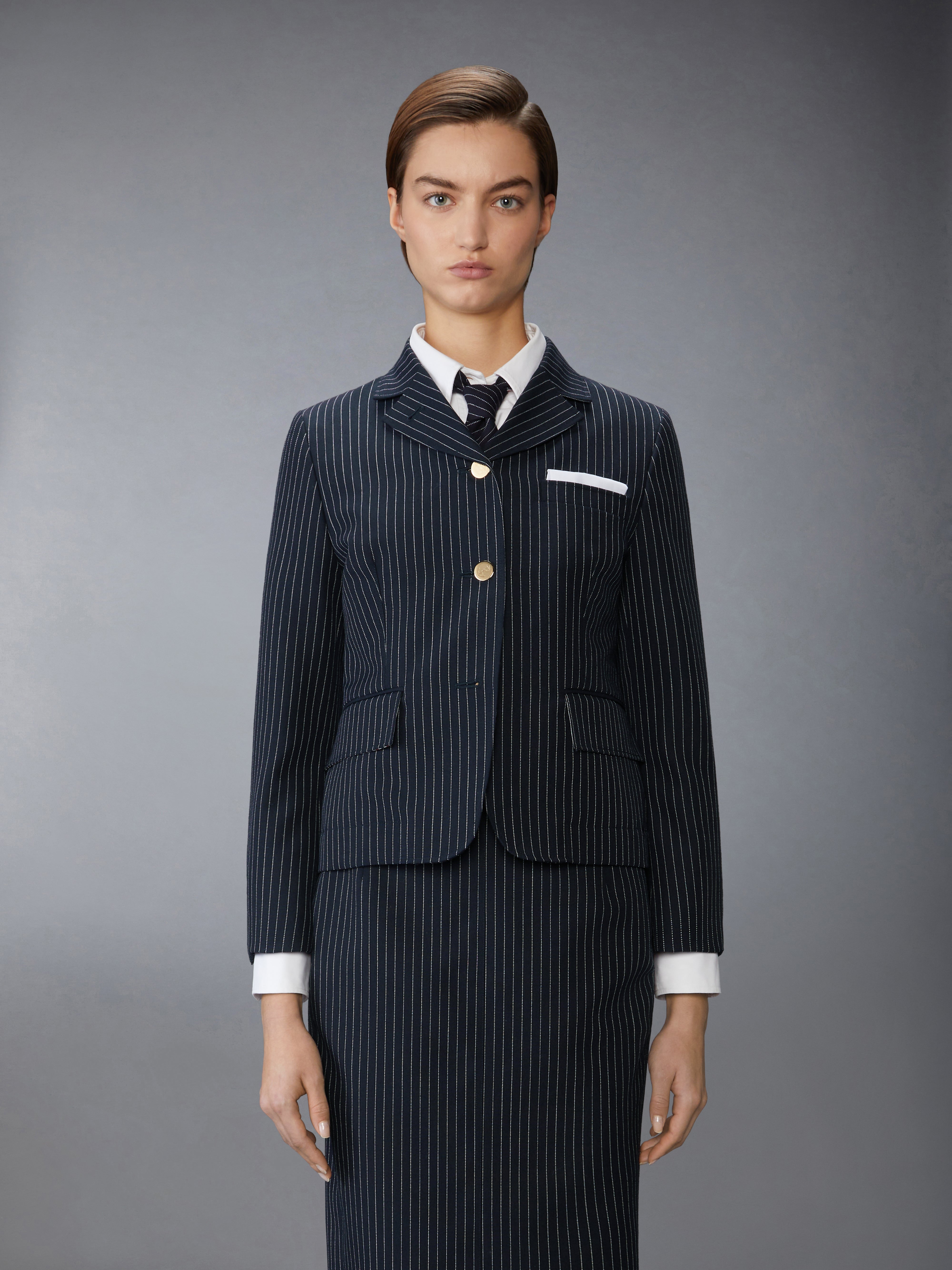 Pinstripe High Twist Wool Sportcoat | Thom Browne