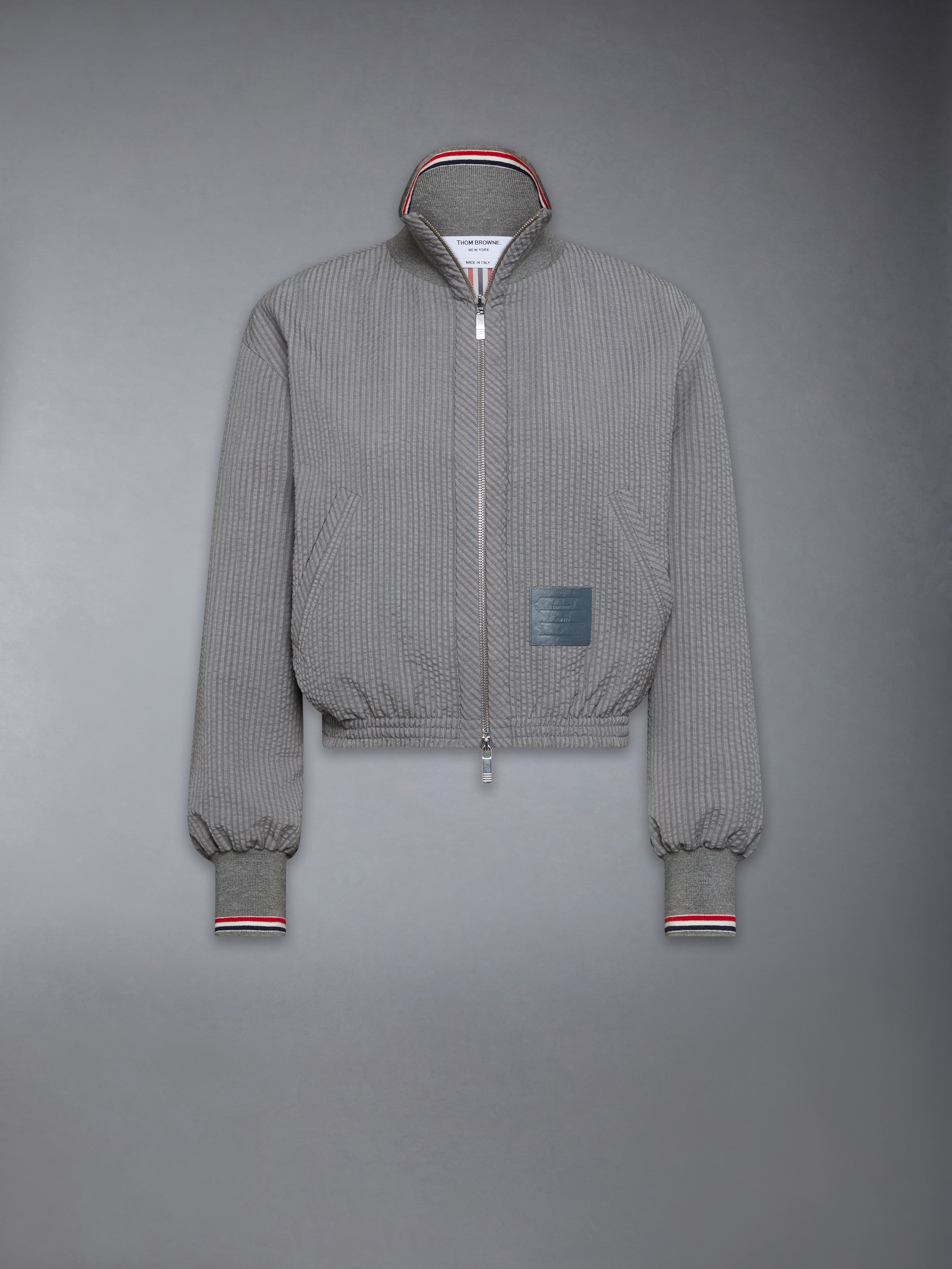 Wool Seersucker Zip Up Track Jacket | Thom Browne