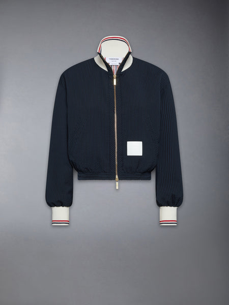 WOOL SEERSUCKER ZIP UP TRACK JACKET NAVY