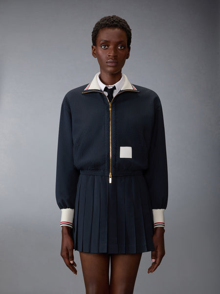 WOOL SEERSUCKER ZIP UP TRACK JACKET NAVY