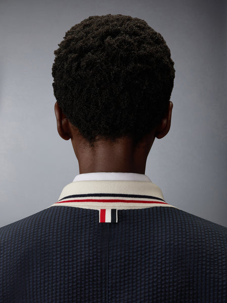 WOOL SEERSUCKER ZIP UP TRACK JACKET NAVY