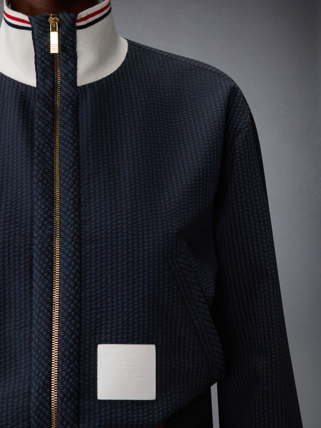 WOOL SEERSUCKER ZIP UP TRACK JACKET NAVY