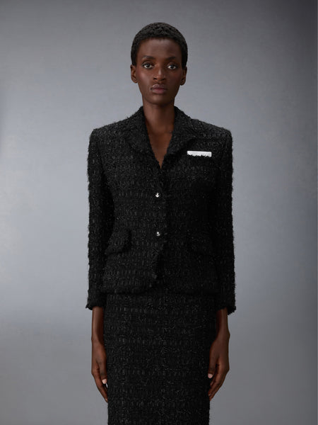 FRAYED SATIN RIBBON TWEED SPORTCOAT BLACK