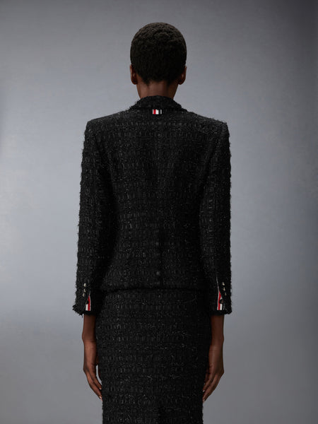 FRAYED SATIN RIBBON TWEED SPORTCOAT BLACK
