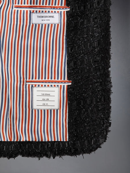 FRAYED SATIN RIBBON TWEED SPORTCOAT BLACK