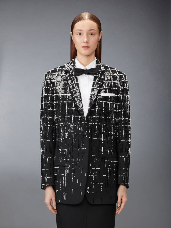 WINDOWPANE SEQUIN PEARL DEGRADE ELONGATED SPORTCOAT - image 1