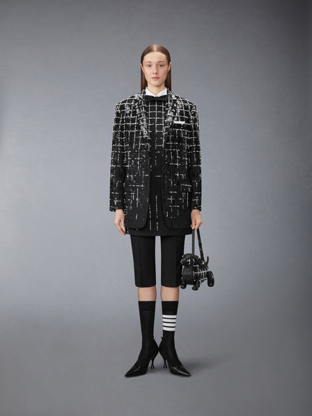 WINDOWPANE SEQUIN PEARL DEGRADE ELONGATED SPORTCOAT BLACK