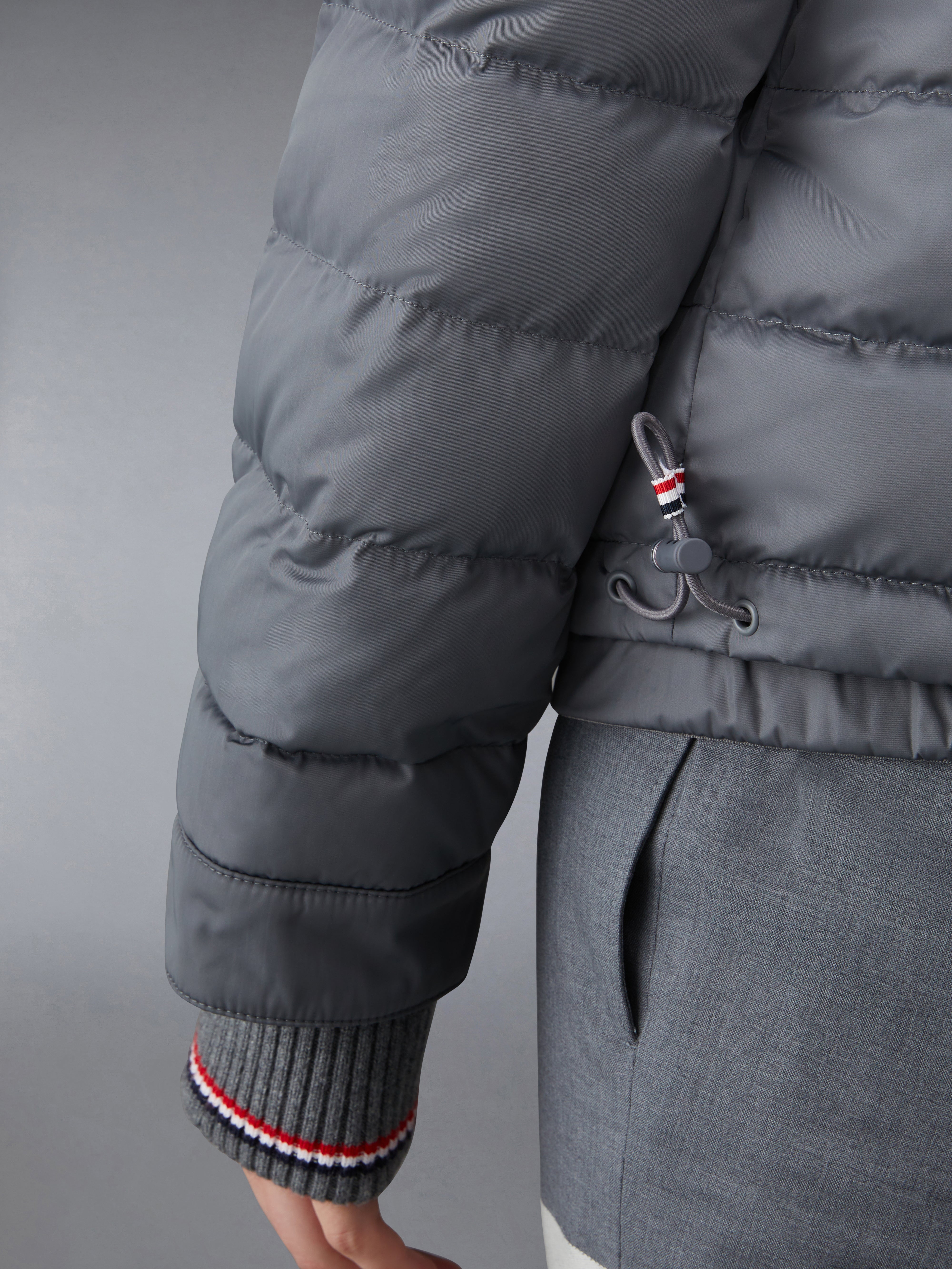 Downfilled Quilted Hooded Zip Front Jacket W/ Armband In