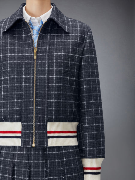 WINDOWPANE HOUNDSTOOTH TEVIOT TWEED CROPPED FLIGHT JACKET NAVY