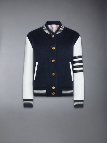 CASHMERE AND LEATHER BROWNE 65 VARSITY JACKET NAVY