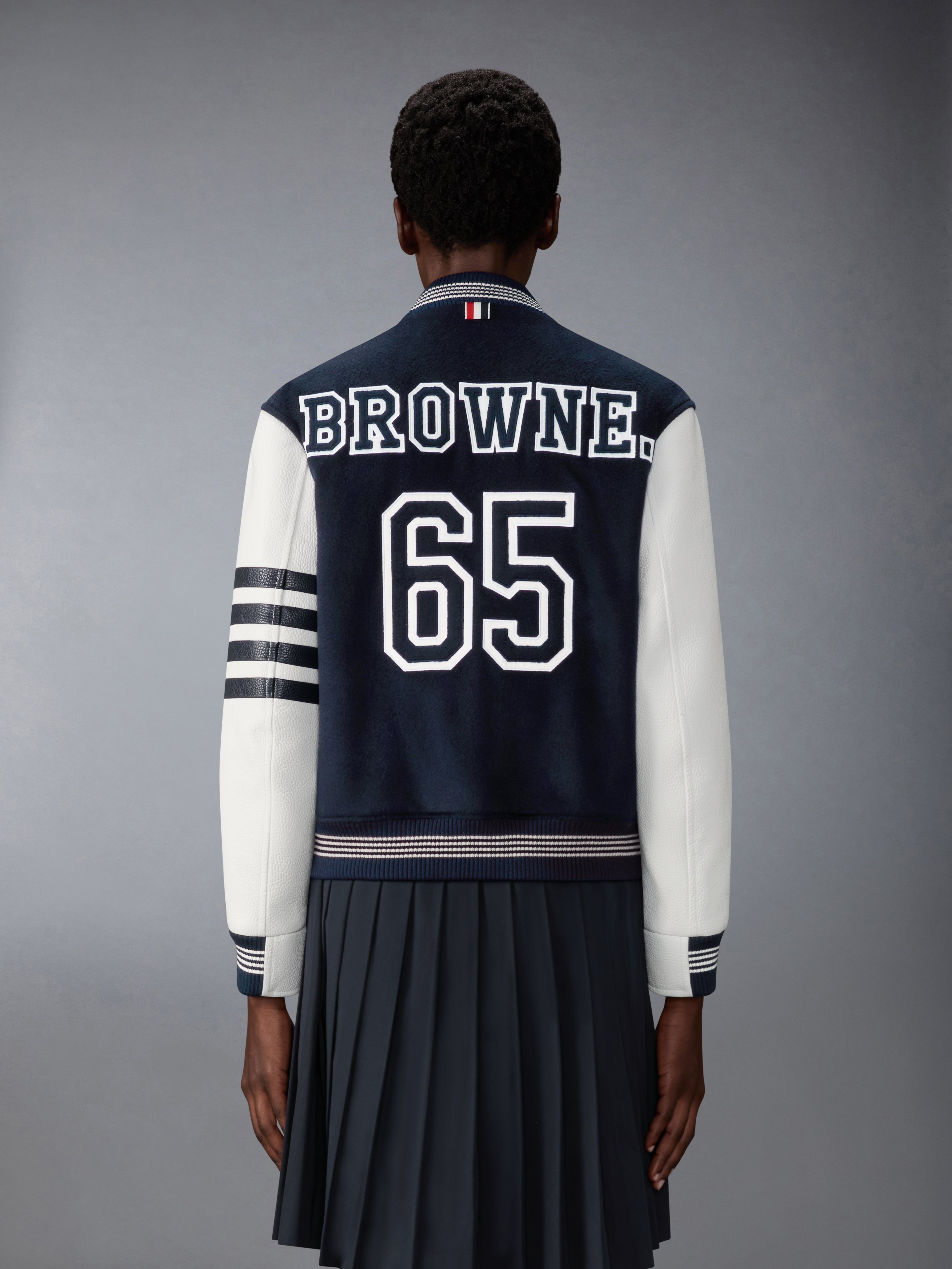 Cashmere And Leather Browne 65 Varsity Jacket | Thom Browne