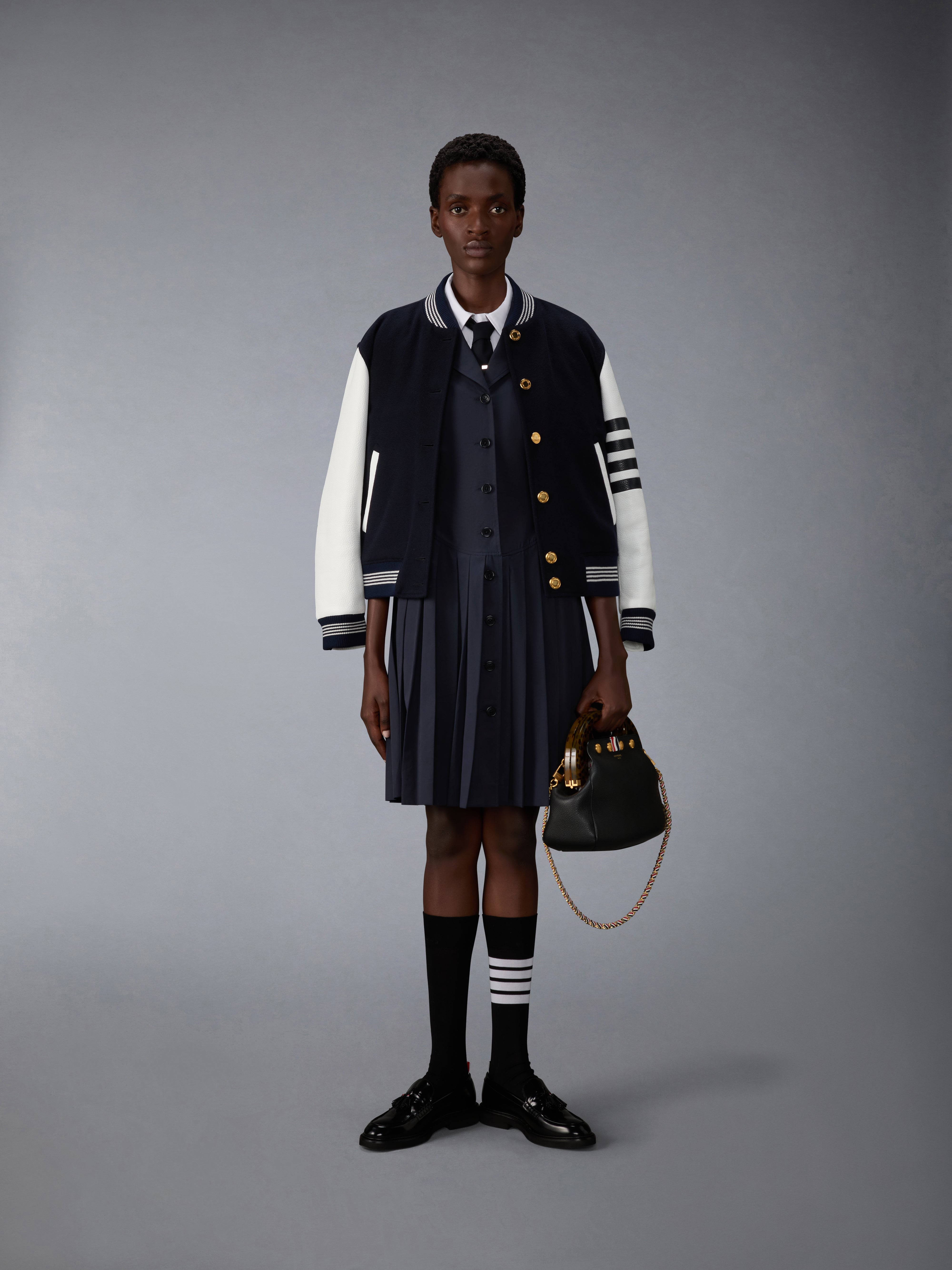 Cashmere And Leather Browne 65 Varsity Jacket | Thom Browne