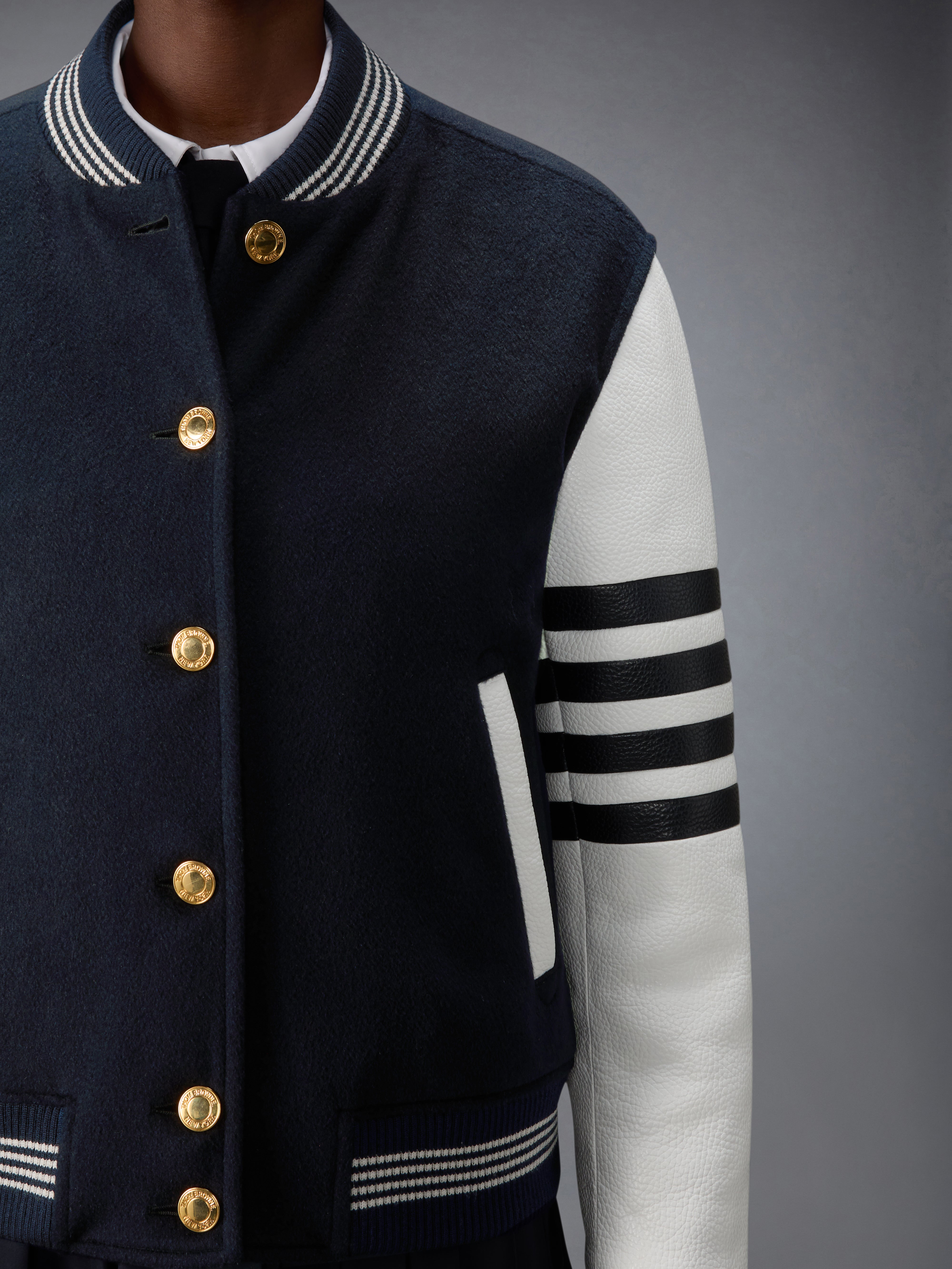 Cashmere And Leather Browne 65 Varsity Jacket | Thom Browne