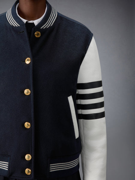 CASHMERE AND LEATHER BROWNE 65 VARSITY JACKET NAVY