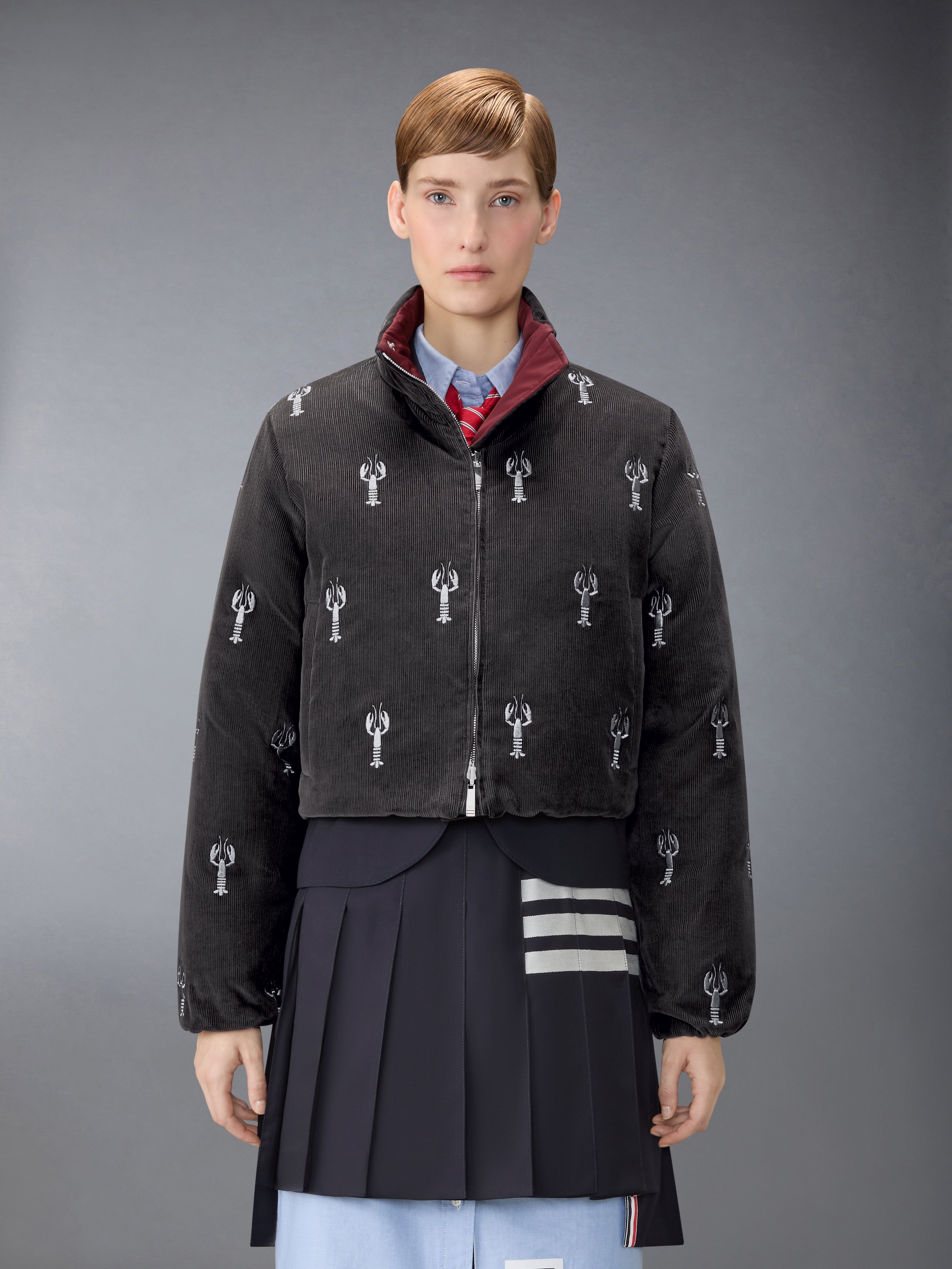Corduroy Lobster Stitch Reversible Cropped Down Jacket