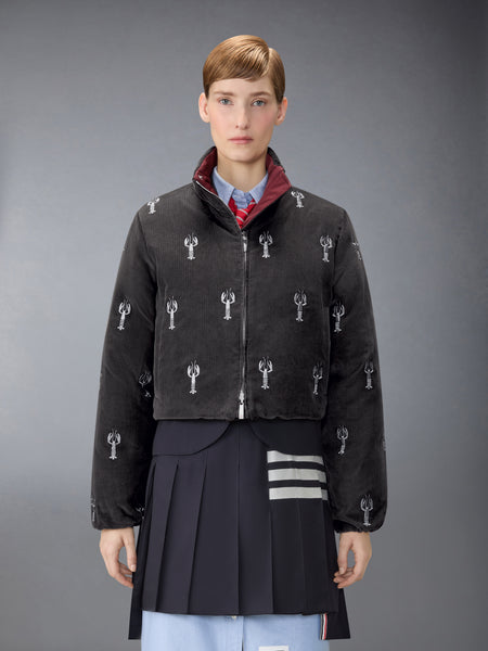 CORDUROY LOBSTER STITCH REVERSIBLE CROPPED DOWN JACKET MED GREY