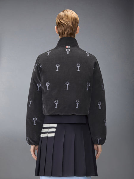 CORDUROY LOBSTER STITCH REVERSIBLE CROPPED DOWN JACKET MED GREY