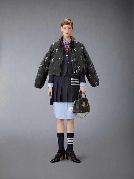 CORDUROY LOBSTER STITCH REVERSIBLE CROPPED DOWN JACKET MED GREY