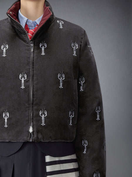 CORDUROY LOBSTER STITCH REVERSIBLE CROPPED DOWN JACKET MED GREY