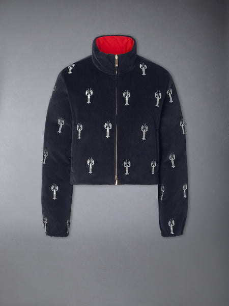 CORDUROY LOBSTER STITCH REVERSIBLE CROPPED DOWN JACKET NAVY