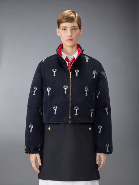 CORDUROY LOBSTER STITCH REVERSIBLE CROPPED DOWN JACKET NAVY