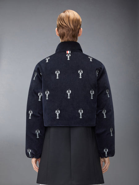 CORDUROY LOBSTER STITCH REVERSIBLE CROPPED DOWN JACKET NAVY