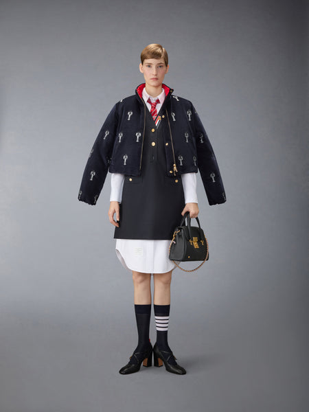 CORDUROY LOBSTER STITCH REVERSIBLE CROPPED DOWN JACKET NAVY
