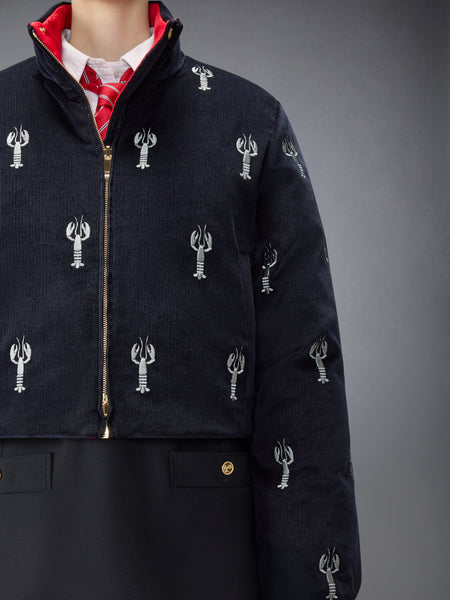 CORDUROY LOBSTER STITCH REVERSIBLE CROPPED DOWN JACKET NAVY