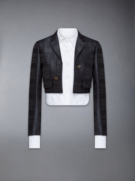 HUNTING TARTAN 3D WINDOWPANE JACQUARD CROPPED HIGH BREAK SPORT COAT WITH QUILTED OXFORD SHIRT