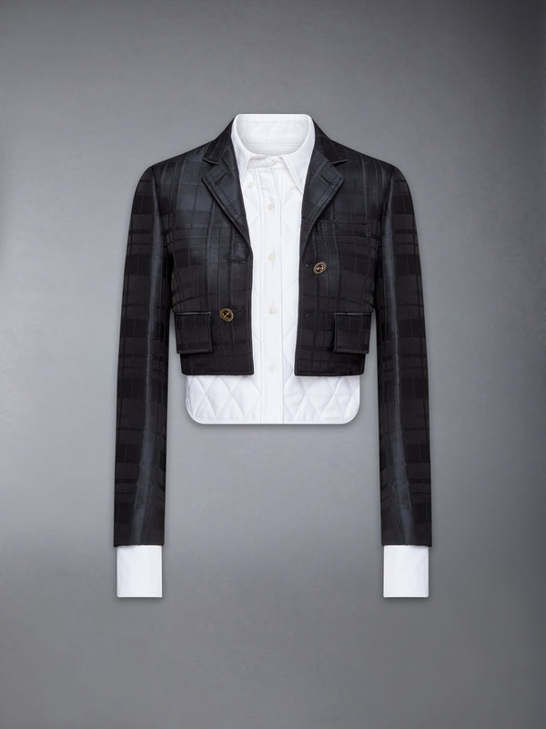 HUNTING TARTAN 3D WINDOWPANE JACQUARD CROPPED HIGH BREAK SPORT COAT WITH QUILTED OXFORD SHIRT - featured image