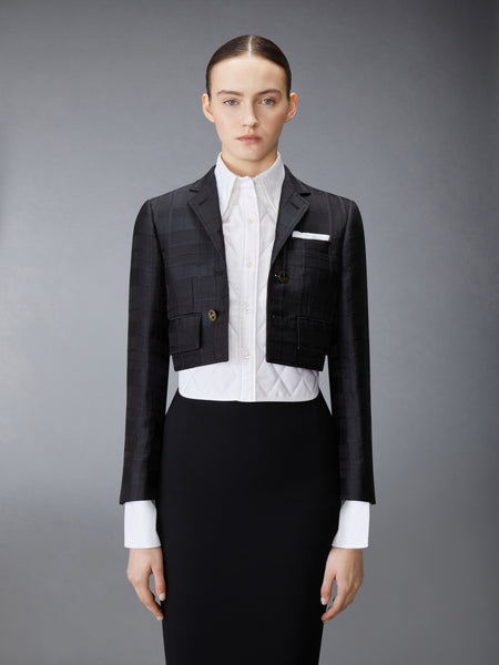 HUNTING TARTAN 3D WINDOWPANE JACQUARD CROPPED HIGH BREAK SPORT COAT WITH QUILTED OXFORD SHIRT
