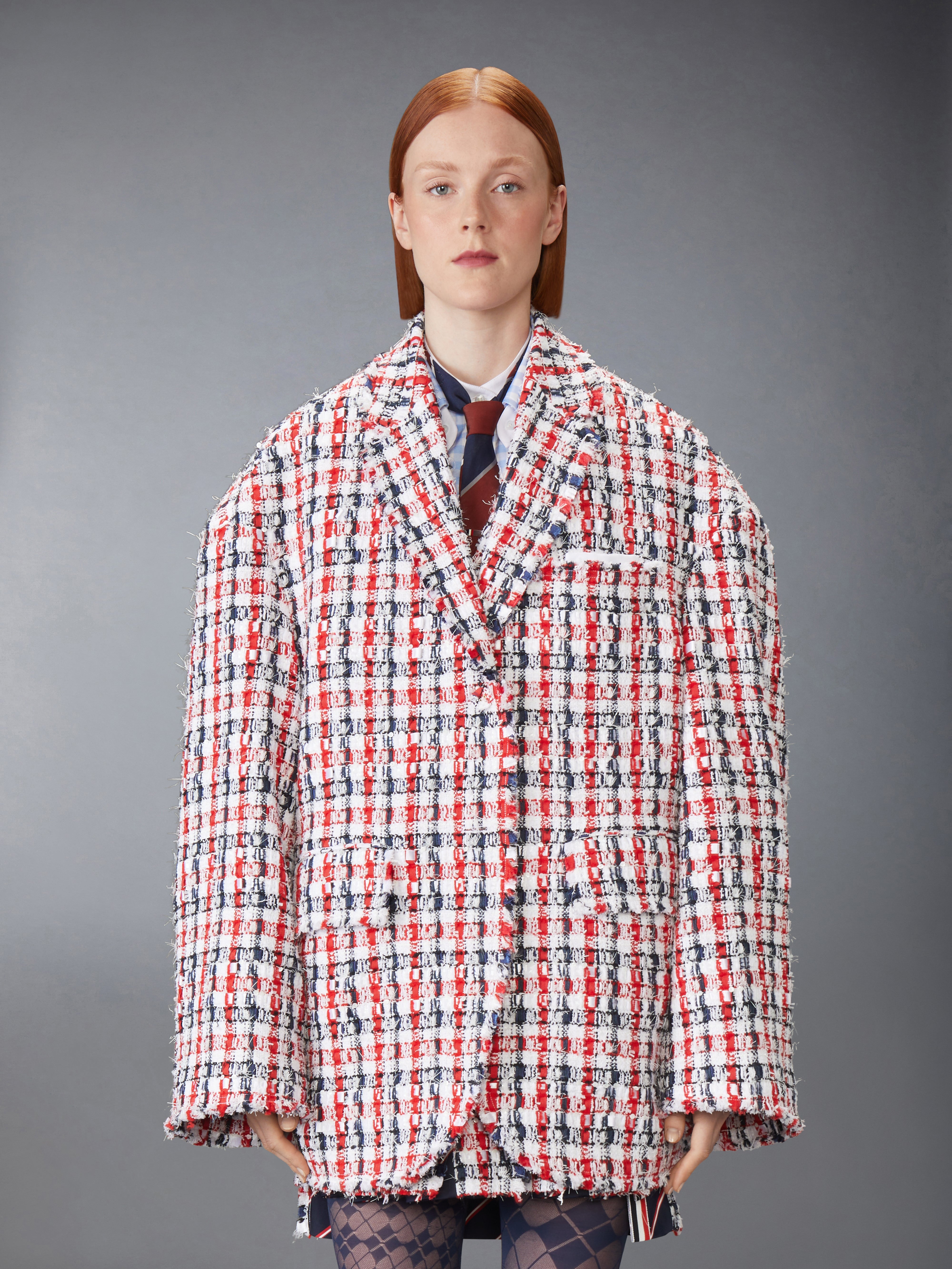 Gingham Satin Ribbon Tweed Sportcoat | Thom Browne