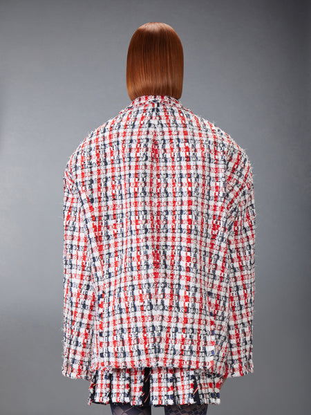 GINGHAM SATIN RIBBON TWEED COCOON SPORTCOAT