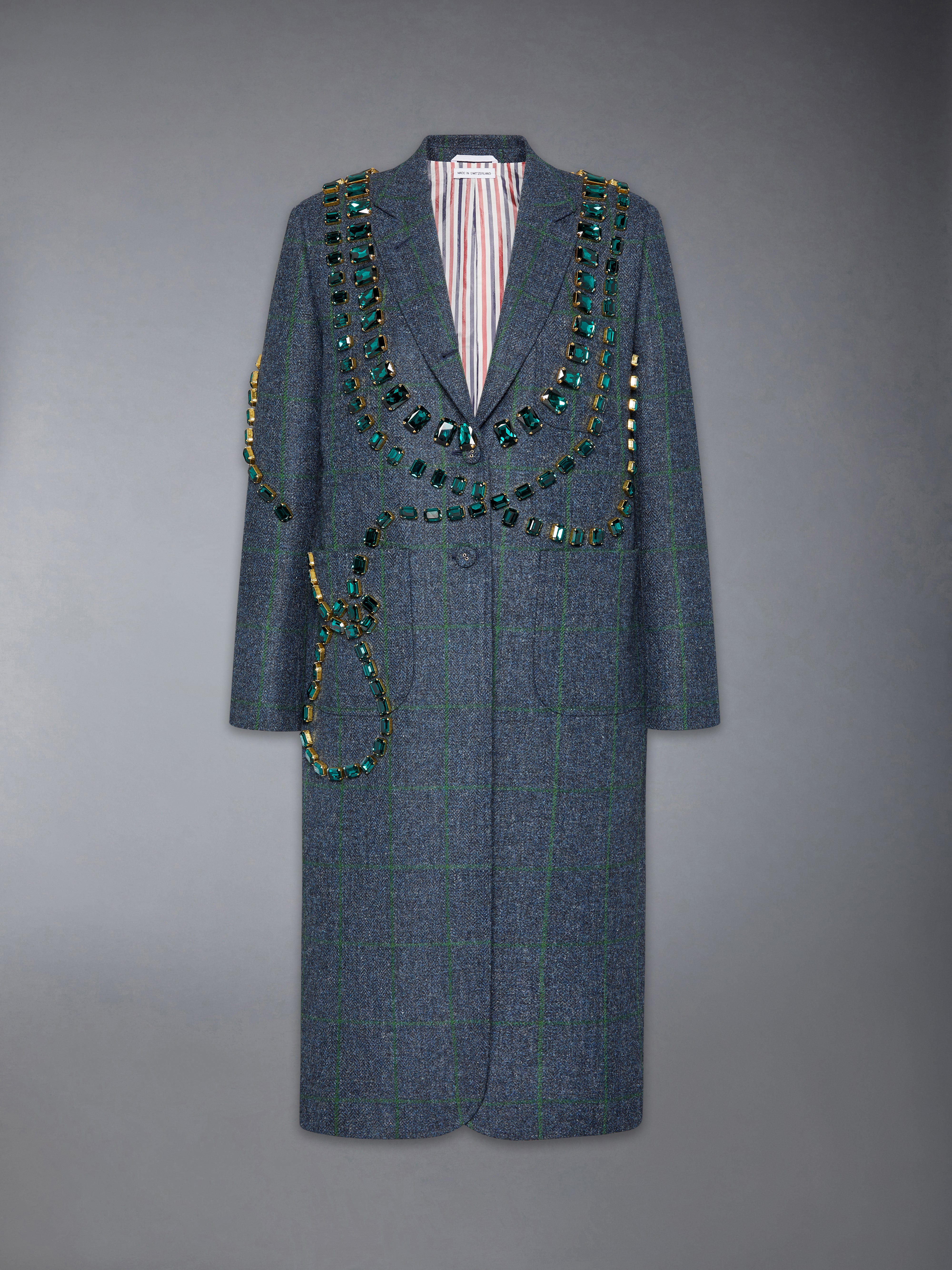 Windowpane Hunting Tweed Trompe L'Oeil Jacket With Swarovski