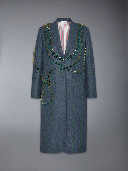 WINDOWPANE HUNTING TWEED TROMPE L'OEIL JACKET WITH SWAROVSKI CRYSTAL