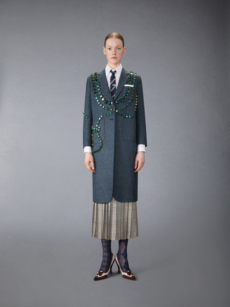 WINDOWPANE HUNTING TWEED TROMPE L'OEIL JACKET WITH SWAROVSKI CRYSTAL