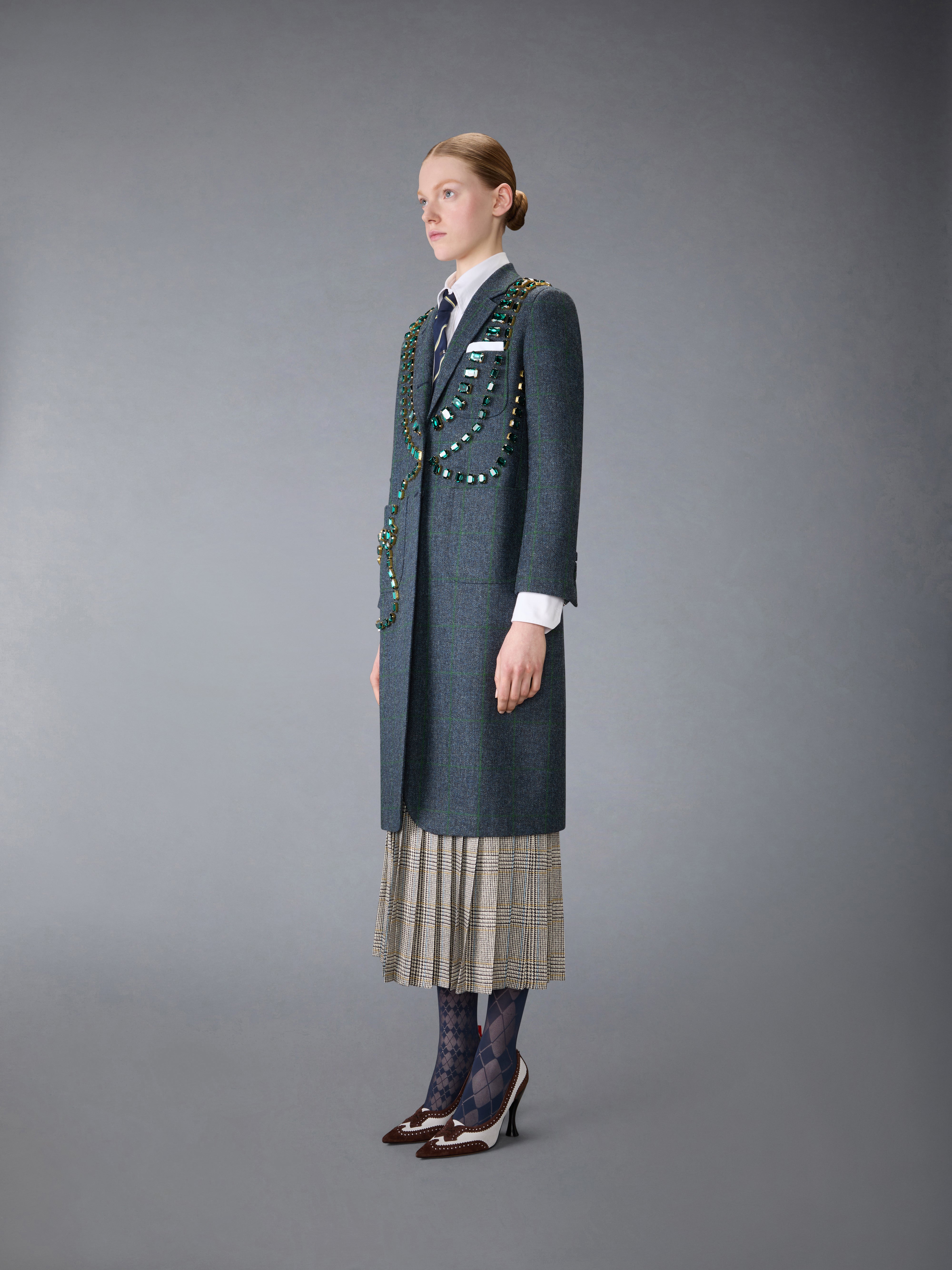 Windowpane Hunting Tweed Trompe L'Oeil Jacket With Swarovski