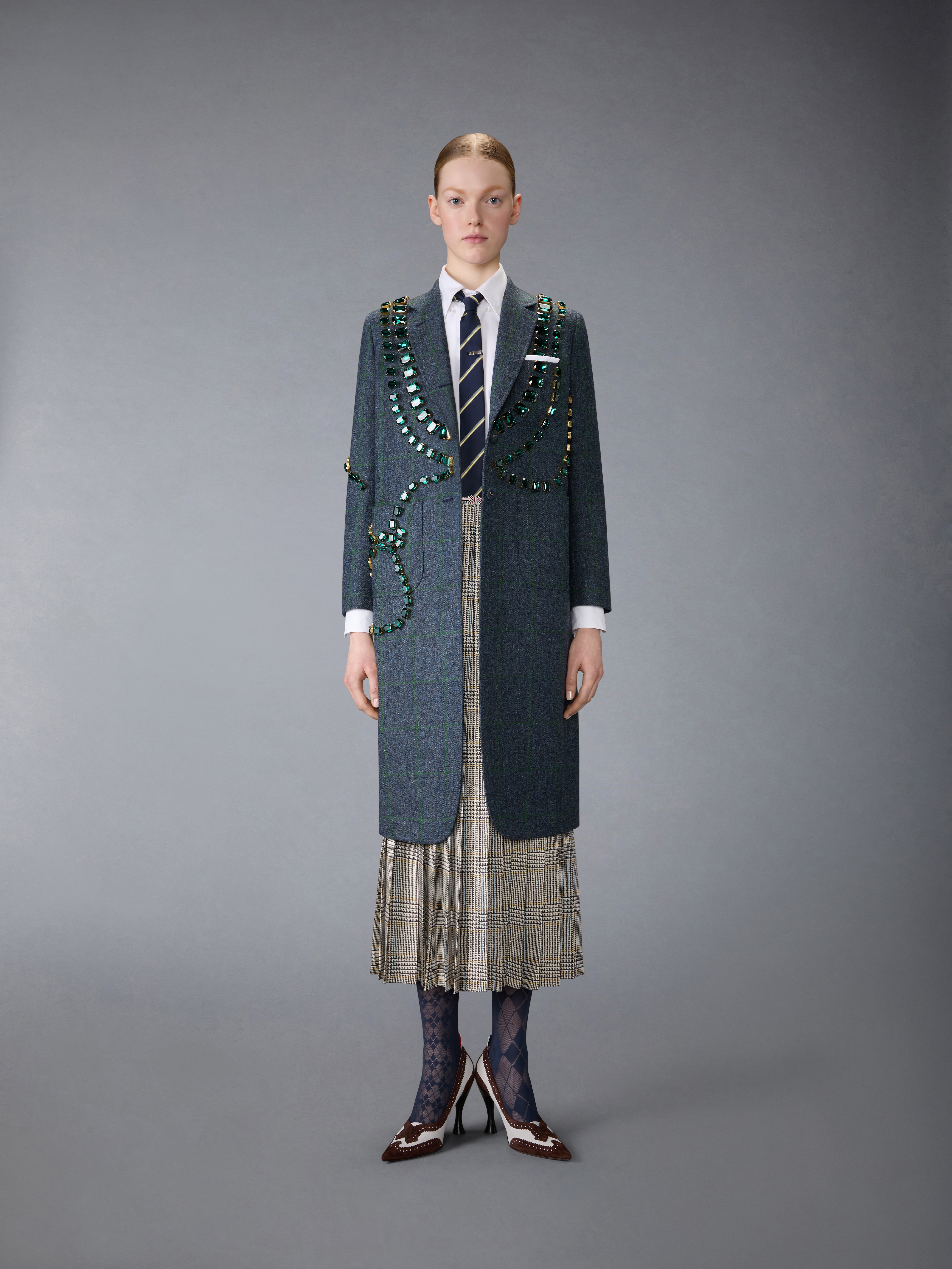 Windowpane Hunting Tweed Trompe L'Oeil Jacket With Swarovski