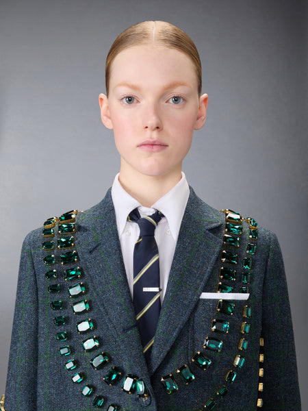 WINDOWPANE HUNTING TWEED TROMPE L'OEIL JACKET WITH SWAROVSKI CRYSTAL